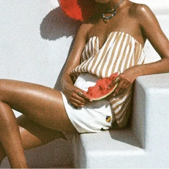 Anthropologie Beige and White Striped Maeve Strapless Top - Picture 2 of 5